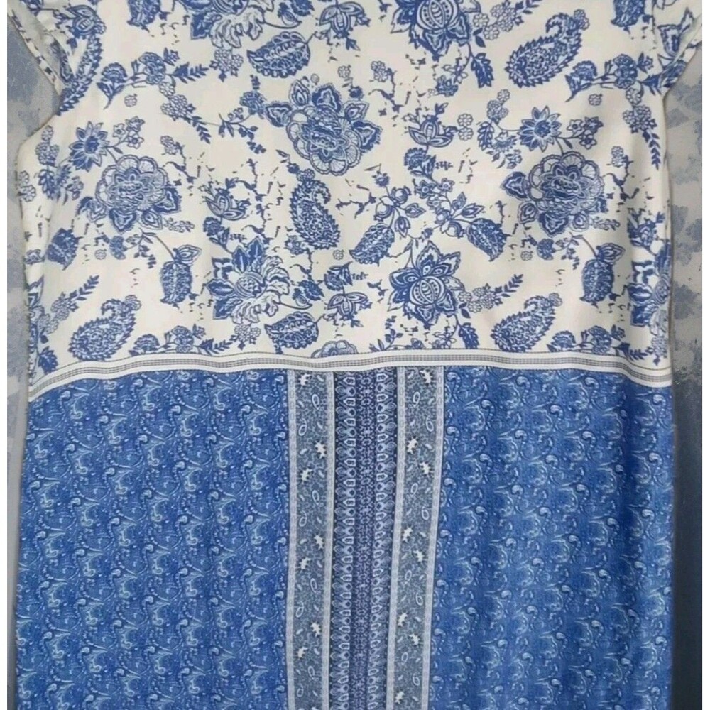 Madison Leigh Dress Sz 8 Blue Floral Cap Sleeves Zip Cotton - Picture 4 of 11